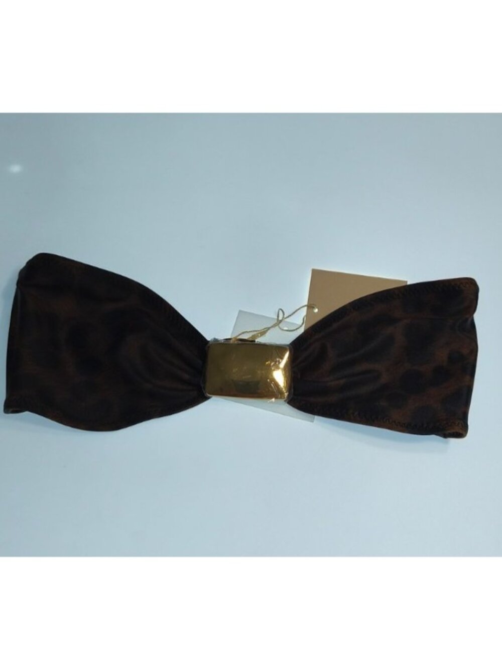 NWT SAME Los Angeles Pierced Bandeau Bikini Top Leopard Print Gold Hardware M